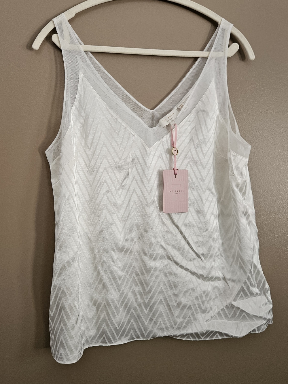 NWT Ted Baker Piiaa Chevron Cami Top Ivory White Size 5 US 12 XL Blouse $149